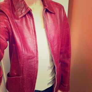 Distressed Dark Red Leather Jacket